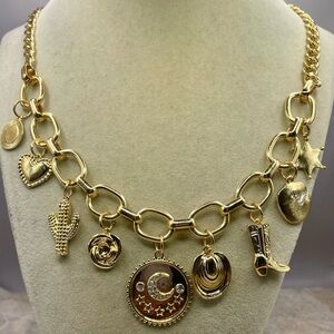 Cowboy Themed Charm Necklace with 9 Charms-Boots, Stars, Hearts, Cactus & More